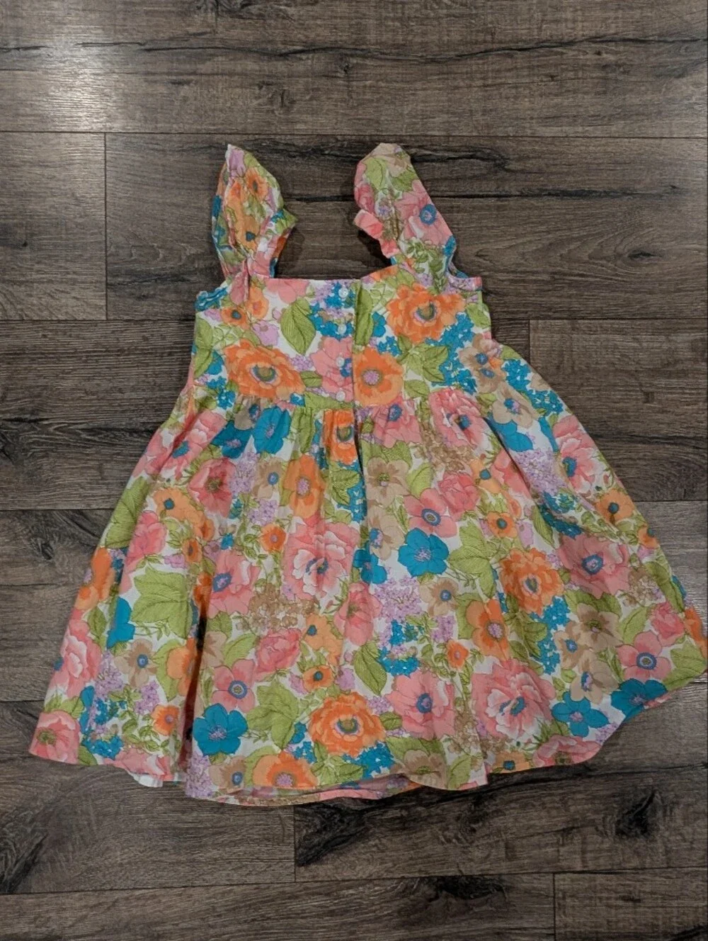 Janie & Jack Size 6 Flower Dress 100% Cotton Fully Lined Summer Pink Blue Coral